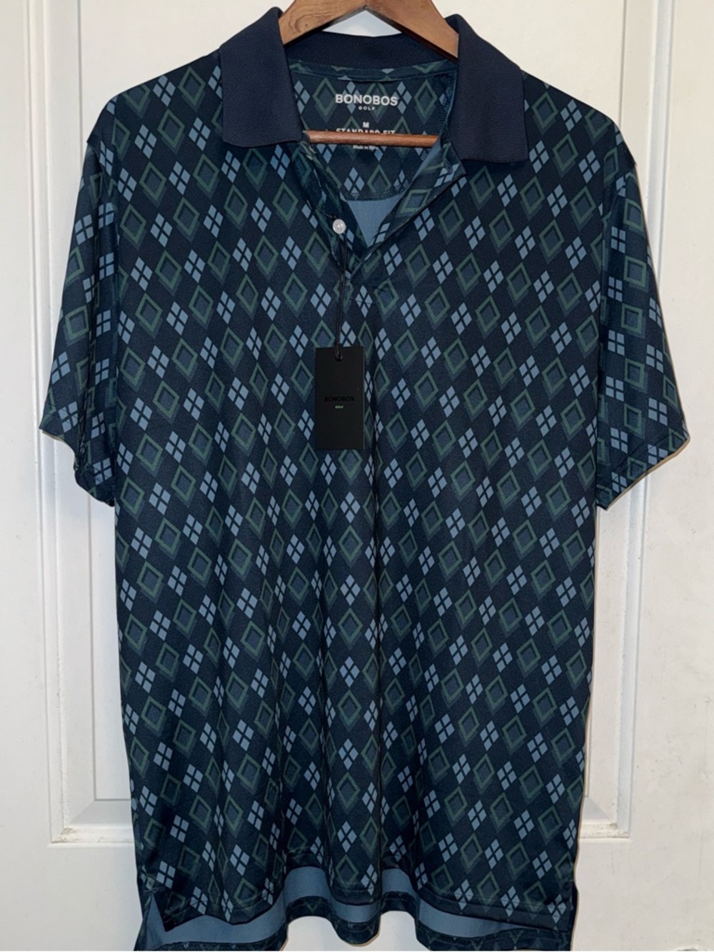 Bonobos Golf Performance Link Polo in Faded Green Argyle - NWT